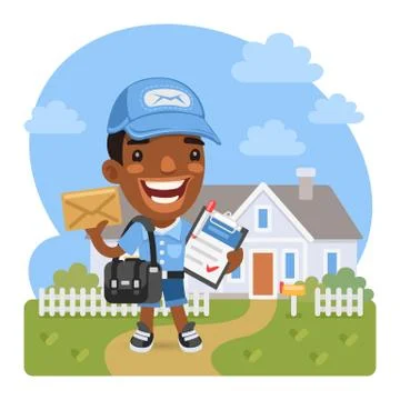 Cartoon Postman Brought a Letter Stock Illustration