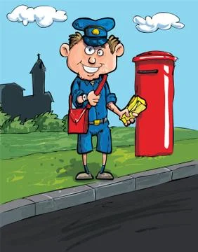 Cartoon postman by a mailbox Stock Illustration