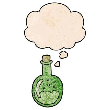 Cartoon potion and thought bubble in grunge texture pattern style Stock Illustration
