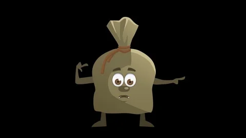 Cartoon Pouch. 10th Pose Pointer Bad Right with Animated Face. Alpha Vídeo Stock 72649977