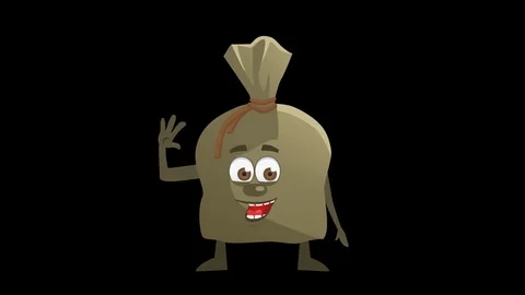 Cartoon Pouch. 1th Pose Hi with Animated Face. Alpha Channel Video stock 72649989