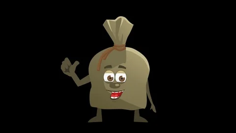 Cartoon Pouch. 5th Pose Good with Animated Face. Alpha Channel Video stock 72649988