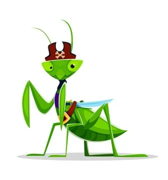 Cartoon praying mantis animal ship crew character Stock Illustration