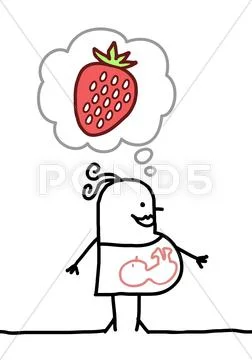 Cartoon pregnant woman thinking about strawberry Stock Illustration