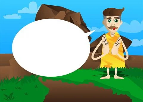 Cartoon prehistoric man with clapping hands. Vector illustration of a man fro Stock Illustration