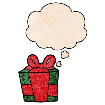 Cartoon present and thought bubble in grunge texture pattern style 스톡 일러스트