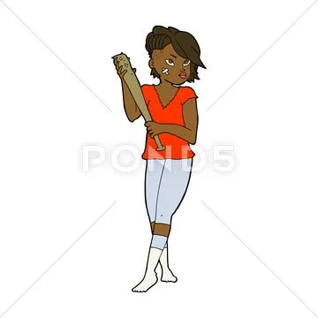 Cartoon pretty punk girl with baseball bat Stock Illustration