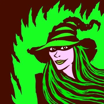 Cartoon pretty witch. Vector illustration. Stock Illustration