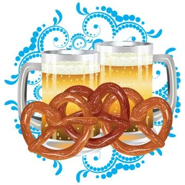 Cartoon Pretzel with Beer Stock Illustration