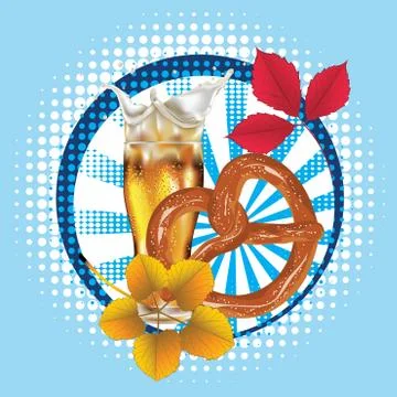 Cartoon Pretzel with Beer Stock Illustration