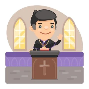 Cartoon Priest at the Pulpit Stock Illustration