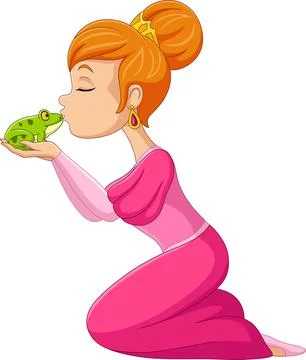 Cartoon princess kissing a frog Stock Illustration