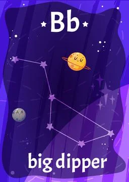 Cartoon printable space alphabet flash card with letter B Stock Illustration