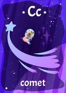 Cartoon printable space alphabet flash card with letter C Stock Illustration