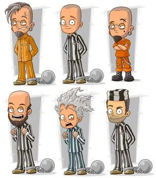 Cartoon prisoners with chains character vector set イラスト素材