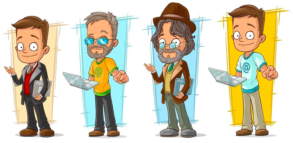 Cartoon programmer with laptop character set Stock Illustration