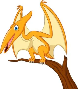 Cartoon pterodactyl on a branch Stock Illustration