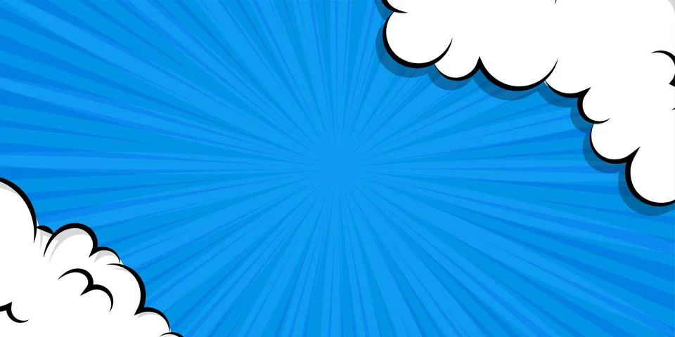 Cartoon puff cloud blue background for text template Stock Illustration