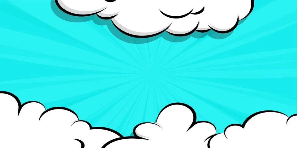 Cartoon puff cloud blue background for text template Illustrazione stock