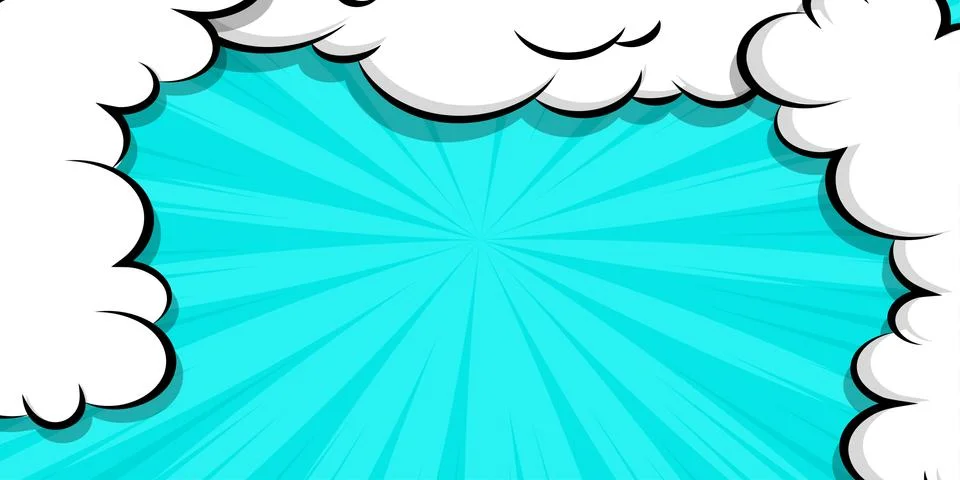 Cartoon puff cloud blue background for text template Stock Illustration