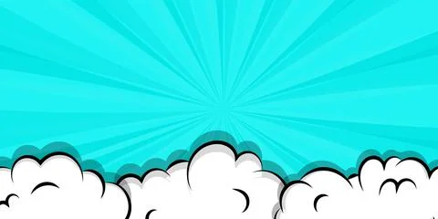 Cartoon puff cloud blue background for text template Stock Illustration