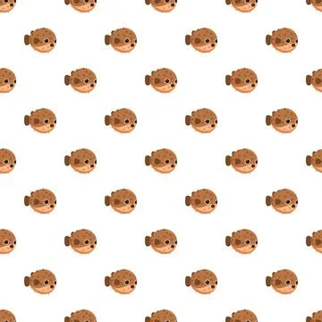 Cartoon pufferfish animal pattern creating cute aquatic background Illustrazione stock