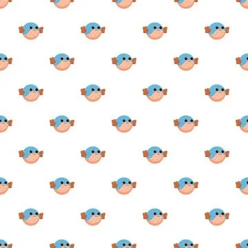 Cartoon pufferfish seamless pattern on white background Stock Illustration