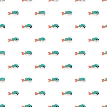 Cartoon pufferfish seamless pattern on white background Stock Illustration