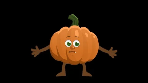 Cartoon Pumpkin. 3rd Pose Not Know with Animated Face. Alpha Channel 스톡 동영상 80384444