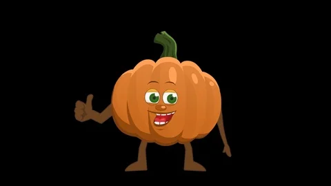 Cartoon Pumpkin. 5th Pose Good with Animated Face. Alpha Channel Video stock 80384446