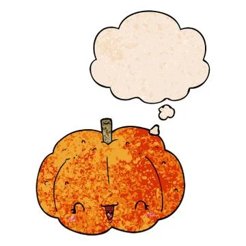 Cartoon pumpkin and thought bubble in grunge texture pattern style Illustrazione stock