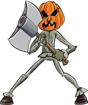 Cartoon pumpkin head with an axe Stock Illustration