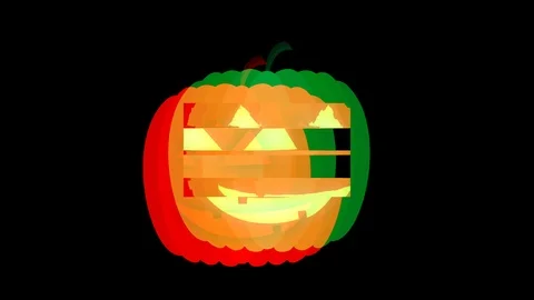 Cartoon pumpkin icon glitch loop. abstract Halloween animation background Stock Footage 105601573