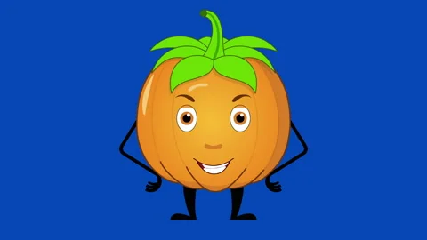Cartoon pumpkin talking loop on the blue screen. Vegetable animation. Stockbeeldmateriaal 173596157