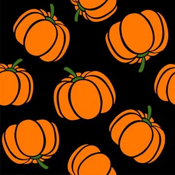 Cartoon pumpkins on a black background. Simple vector background Cute autum.. Stock Illustration
