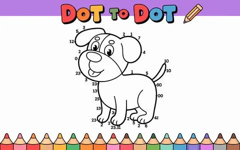 Cartoon puppy dot to dot activity page with numbers Stock Illustration