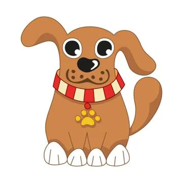 Cartoon puppy, vector illustration of cute dog wearing a red collar Stock Illustration