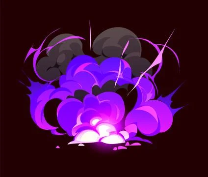 Cartoon purple bomb explosion, magic smoke cloud Ilustração Stock