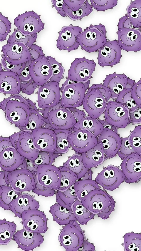 Cartoon Purple Germs Falling Down Against a White Background Stock Footage 343820029