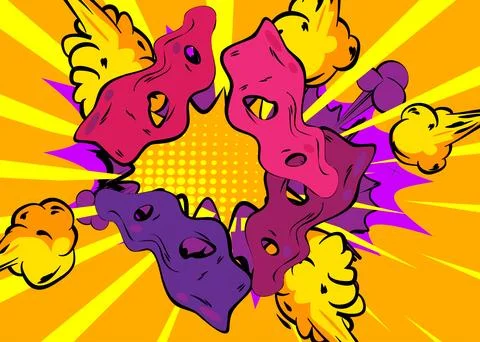 Cartoon purple yellow background, comic book backdrop. Retro vector comics .. イラスト素材
