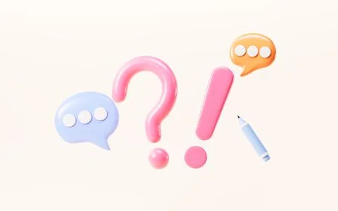 Cartoon question mark and exclamation point, chat mark, 3d rendering. Stock Illustration