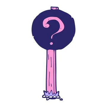 Cartoon question mark sign post in bright neon color Stock Illustration