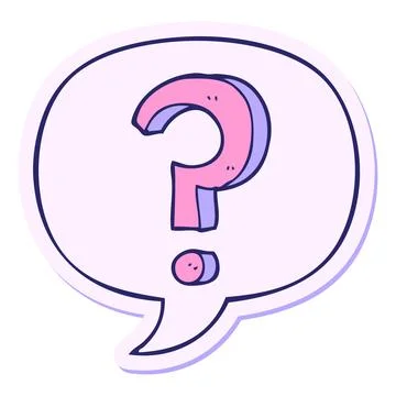 Cartoon question mark with speech bubble sticker in bright neon color Stock Illustration