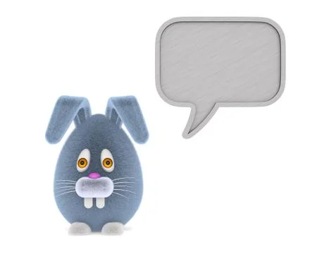 Cartoon rabbit and bubble speech on white background. Isolated 3D illustratio Illustrazione stock
