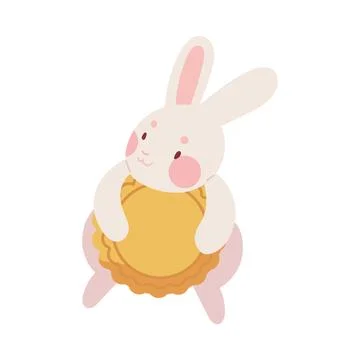 Cartoon rabbit and mooncake Stock Illustration