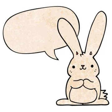 Cartoon rabbit and speech bubble in retro texture style Stock Illustration