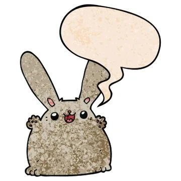 Cartoon rabbit and speech bubble in retro texture style Stock Illustration