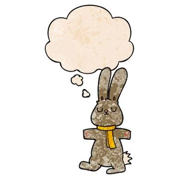 Cartoon rabbit and thought bubble in grunge texture pattern style イラスト素材