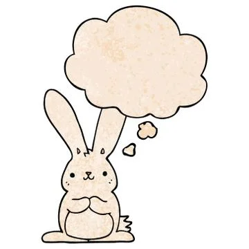 Cartoon rabbit and thought bubble in grunge texture pattern style Stockillustratie