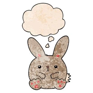 Cartoon rabbit and thought bubble in grunge texture pattern style Stock Illustration